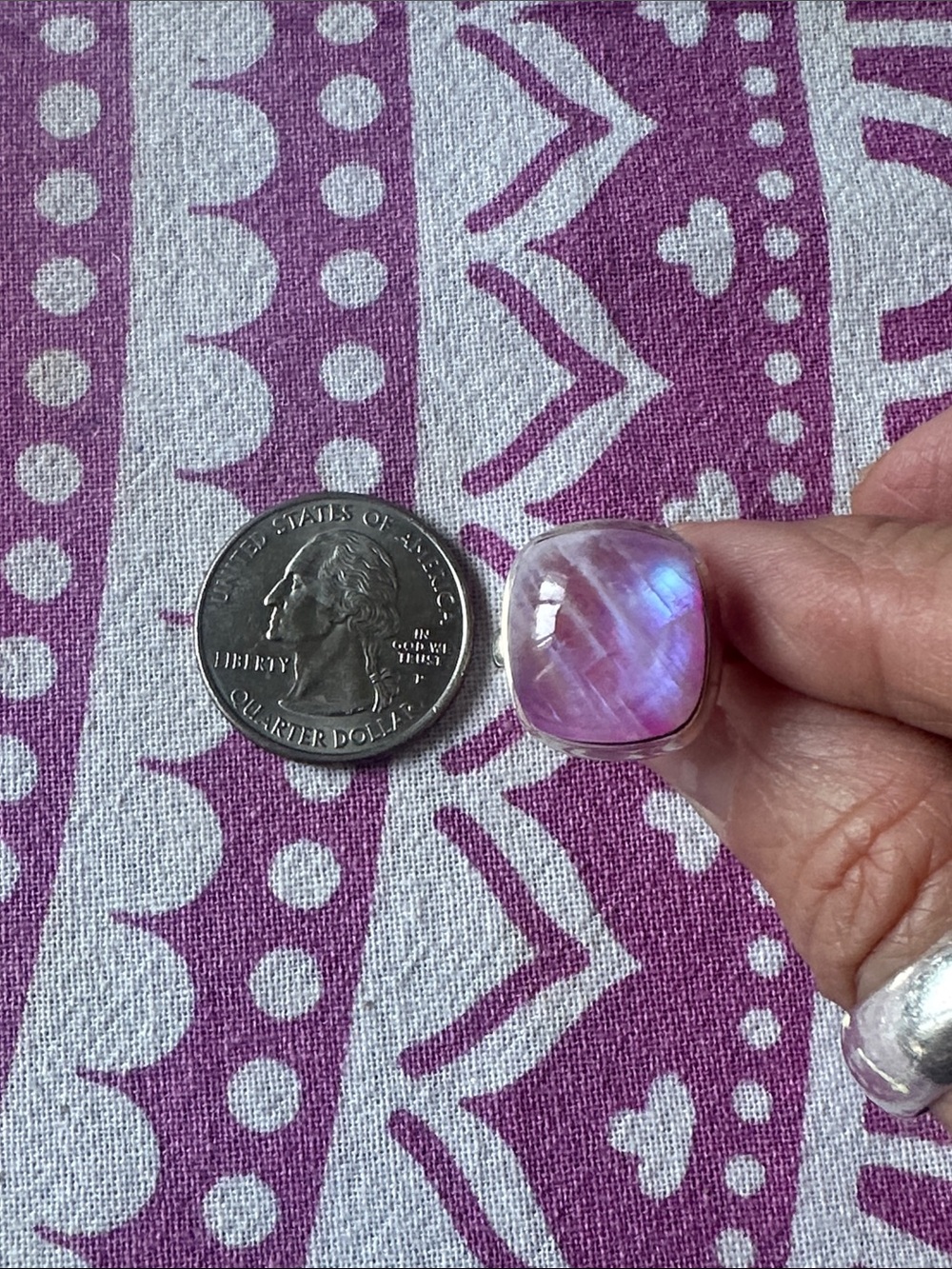 Pink Moonstone large stone 925 silver size 8 - Picture 4 of 4